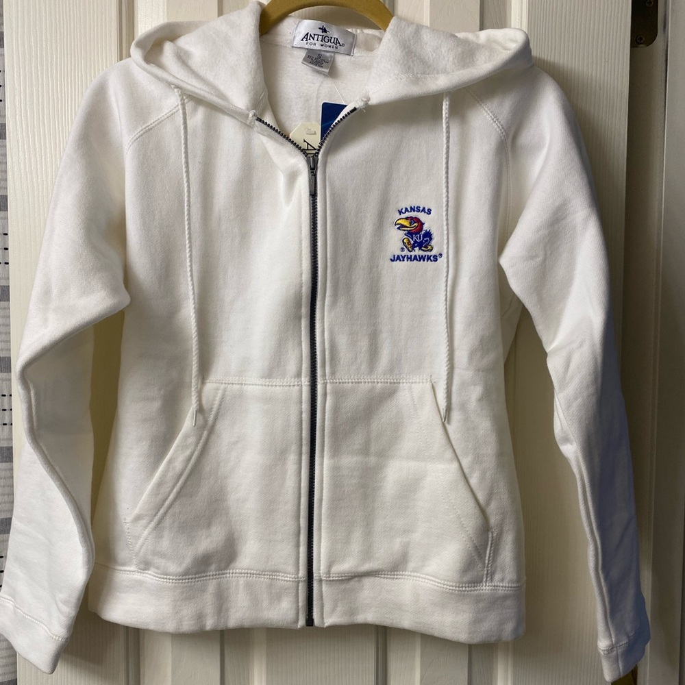 Kansas Jayhawks White Hoodie with Embroidery by Antigua for Women  Size Small